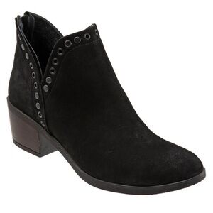 Bueno Black Suede Ankle Boot with Eyelet Trim